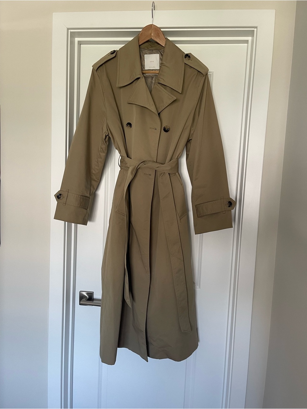 Mango Double-Breasted Belted Trench Coat - Khaki
